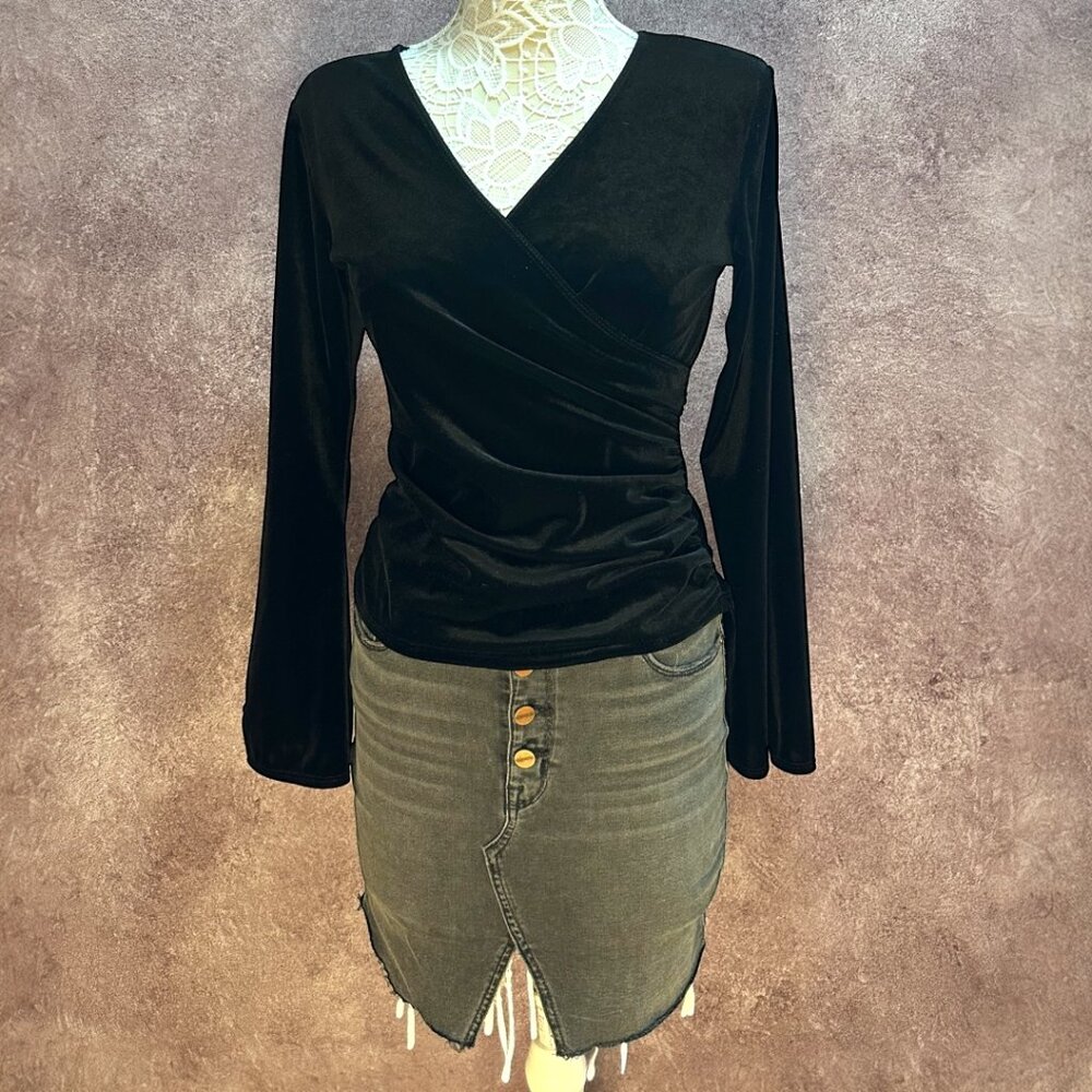 MSK‎ Velvet Faux Wrap Surplice Long Sleeve